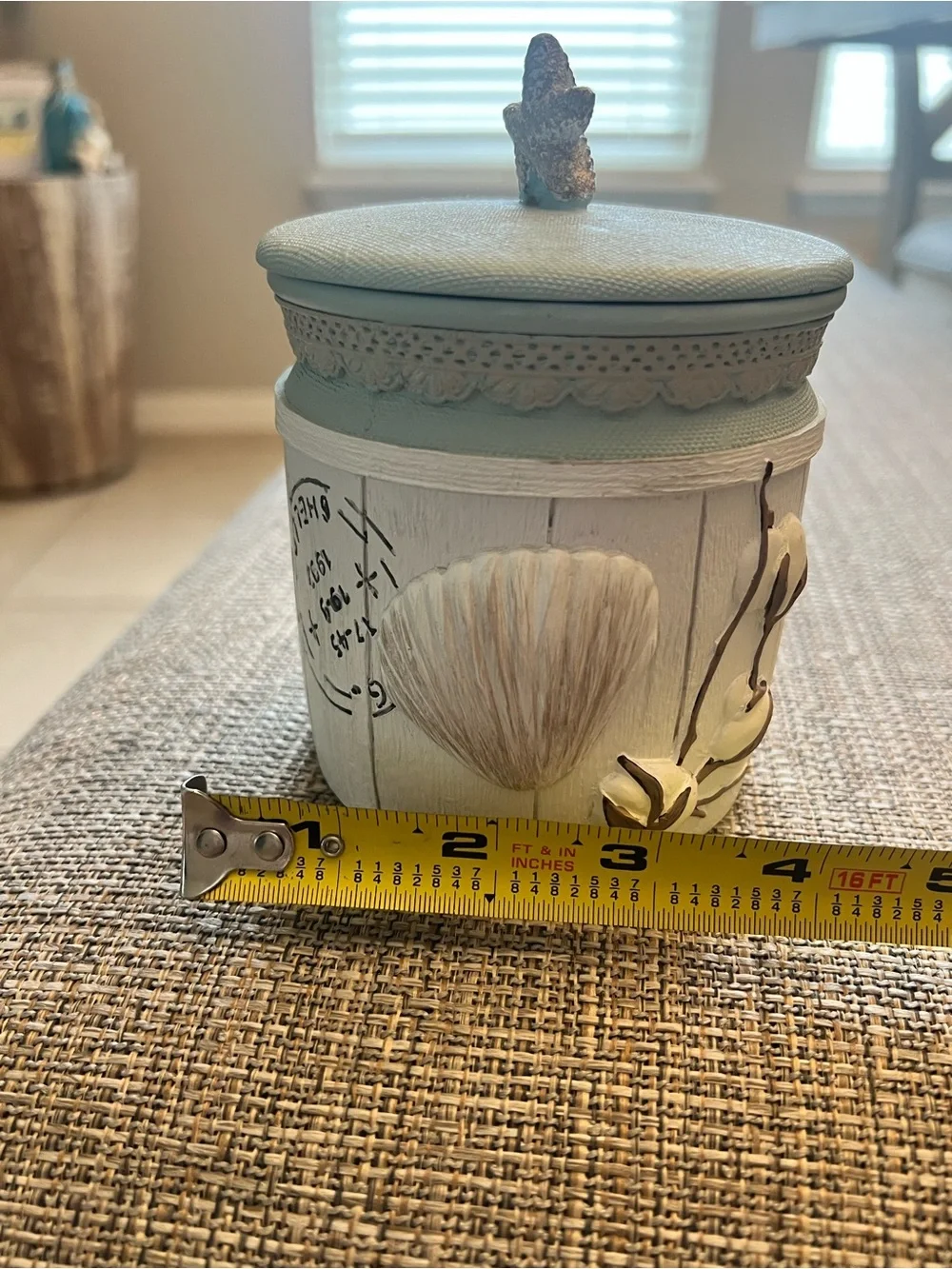 Ivanti Coastal Farmhouse Shell Handpainted Decor Starfish Lidded Container